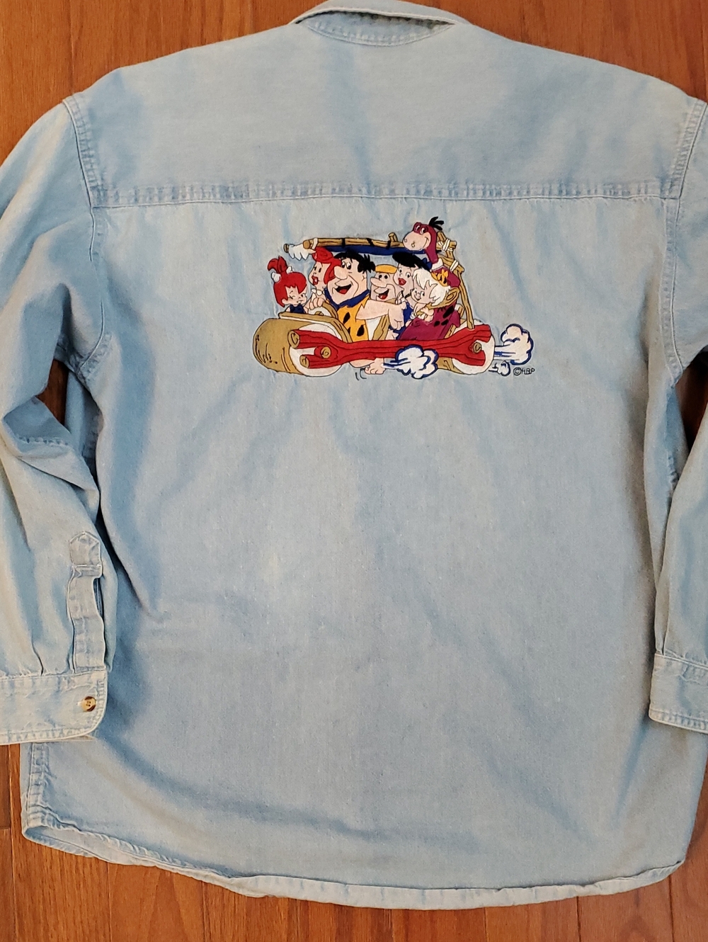 Vintage Blitzz Studios Embroidered blue denim shirt, M Flintstones